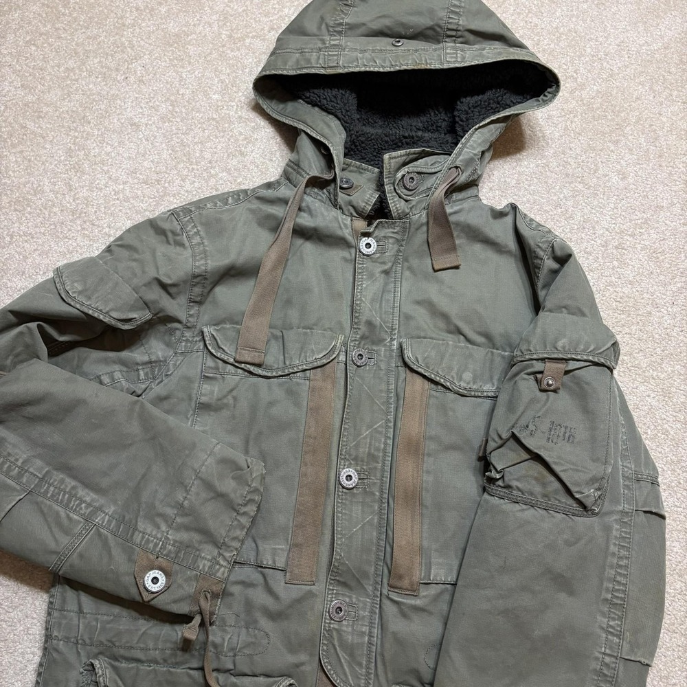 Vtg Gap Jacket Mens Large Green Military Cold Weather Parka Canvas Hooded 2007 - Picture 2 of 16